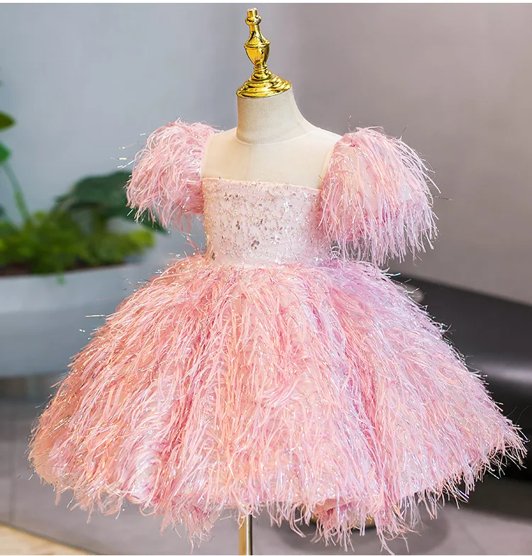 Robe rose à paillettes pour filles de 1 à 10 ans, tenue de soirée, de mariage, de nouvel an, de reconstitution historique, pour adolescentes, 2025