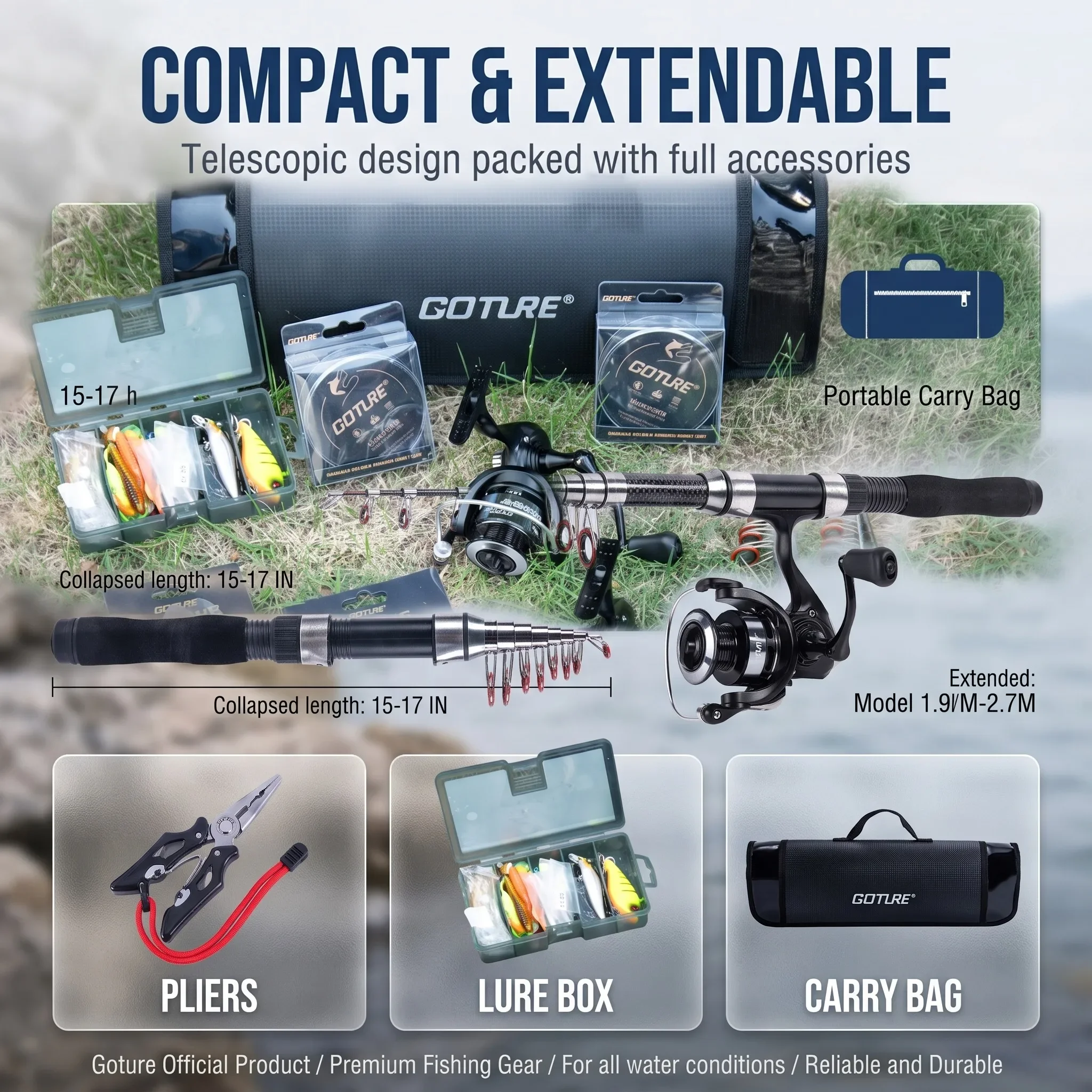 1.9M-2.7M Telescopic Fishing Rod and Reel Combos with Storage Bag Fishing Tools Fresh Saltwater Travel Fishing Tackle Set