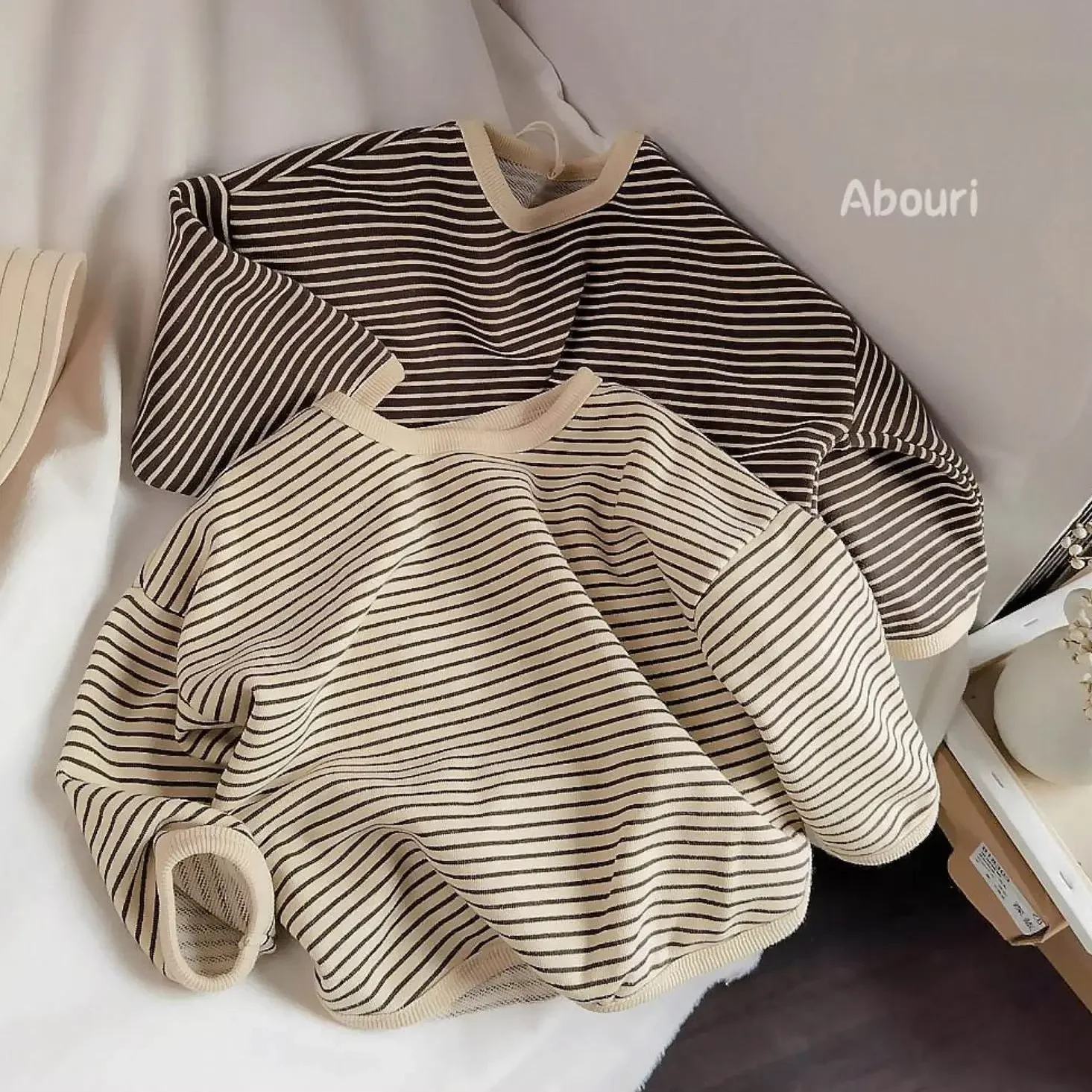 Children's Baby Stripe Bottomed Long Sleeve T-shirt Boys Girls 2024 Autumn Bottomed Shirt Top Boys Clothes