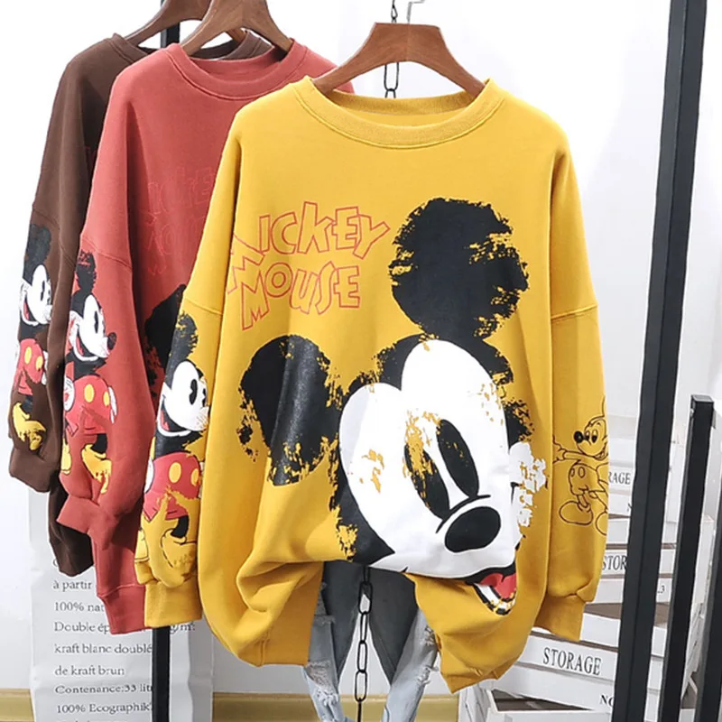 Women Hoodie cartoon Print Letter Printing Casual Long Sleeve Loose Autumn Fashion Female Tops Round Neck Streetwear