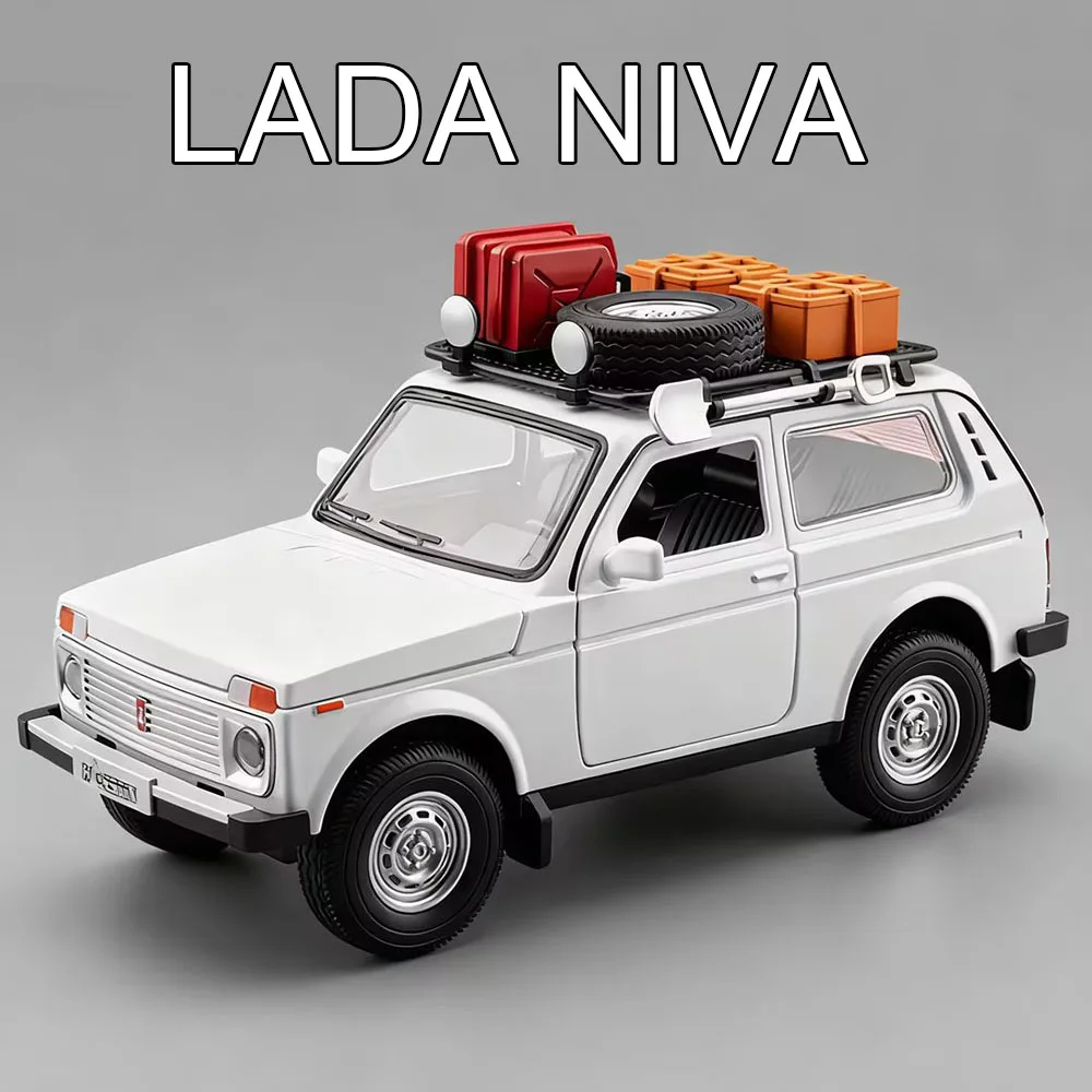 Jouets de voitures en alliage Lada NiVa, échelle 1:24, modèles de moulage sous pression avec son léger, véhicules miniatures rétractables pour articles de collection