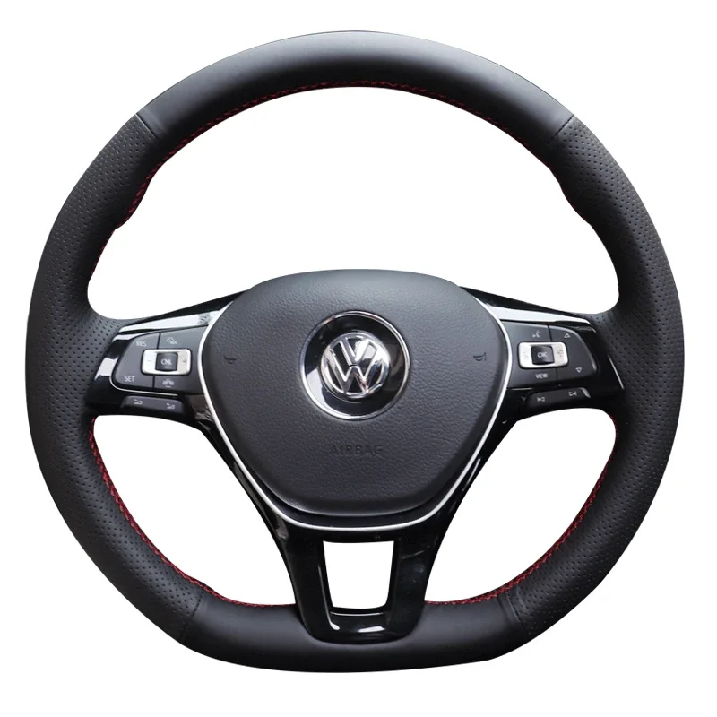 For Volkswagen Tiguan Magotan Sagitar Passat Touran Geunine Leather Hand Sewn Car Steering Wheel Cover Customize Skidproof Slim