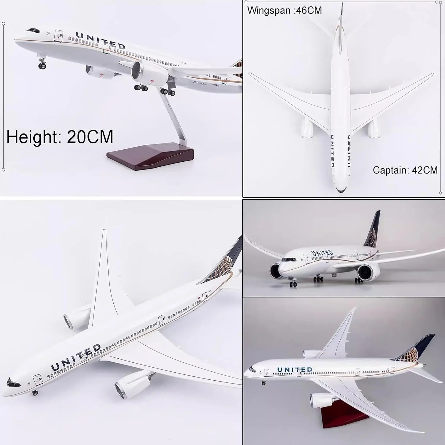 

1/130 Scale 47CM Airplane 787 B787 State of United Airlines Model LED Light & Wheel Landing Gear Diecast Resin Plane Model Toy