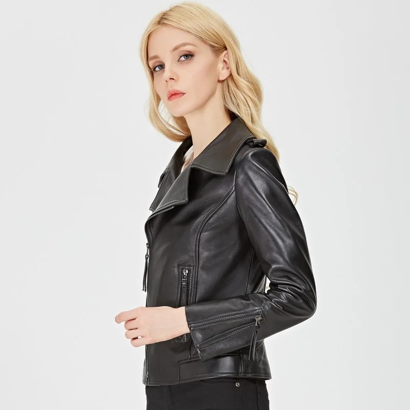 Leather Real Office Lady Motorcycle Jacket Women 100% Sheepskin Slim Short Large Size 5XL Genuine Leather Coat Jaqueta De Couro