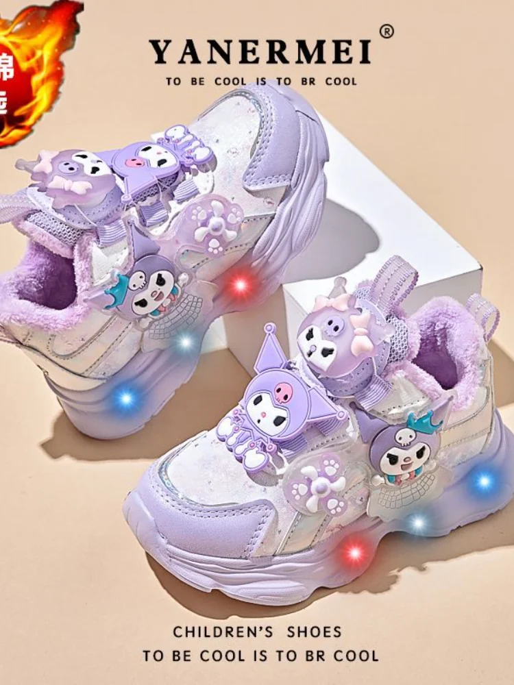 

Sanrio Girls Led Light Sneakers Kuromi Winter New Cotton Boots Cartoon Sports Casual Shoes Kawaii Kids Cotton Shoes Sports Shoes