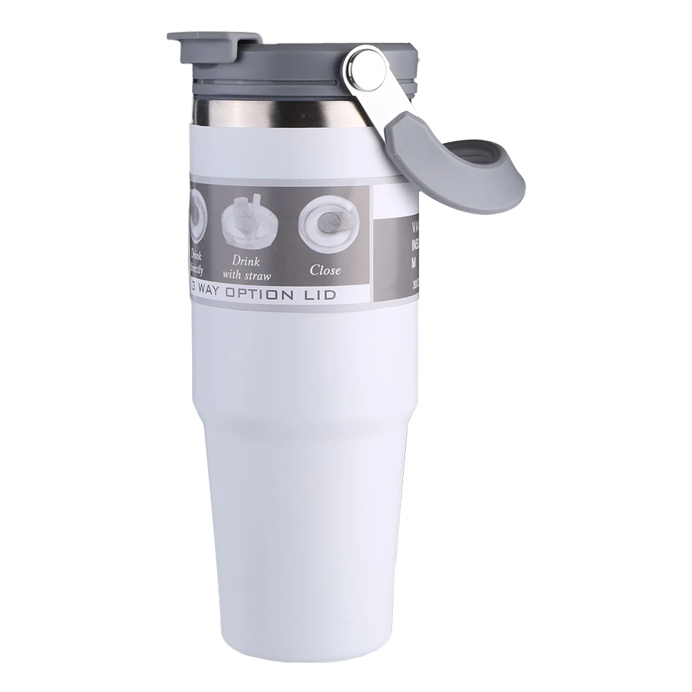 30oz Portable Water Cup with Handle Travel Vacuum Flask Stainless Steel Vacuum Thermal Insulated Mug for Cold Hot Beverages