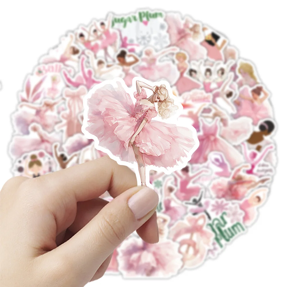 50개 핑크 발레 쿨 방수 그래피티 스티커 장식 DIY 여행가방 노트북 폰 케이스 물컵 데칼