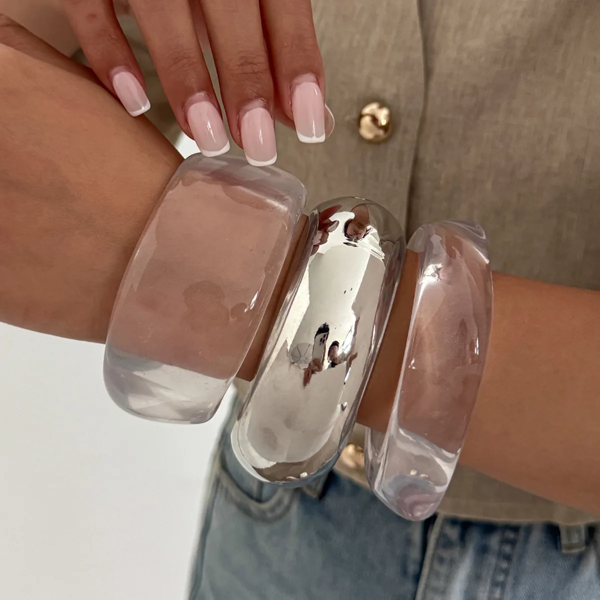 

SHIXIN Simple Transparent Resin Acrylic Bracelet Bangle for Women Punk Irregular Geometry Wide Bracelet Jewelry Accessories