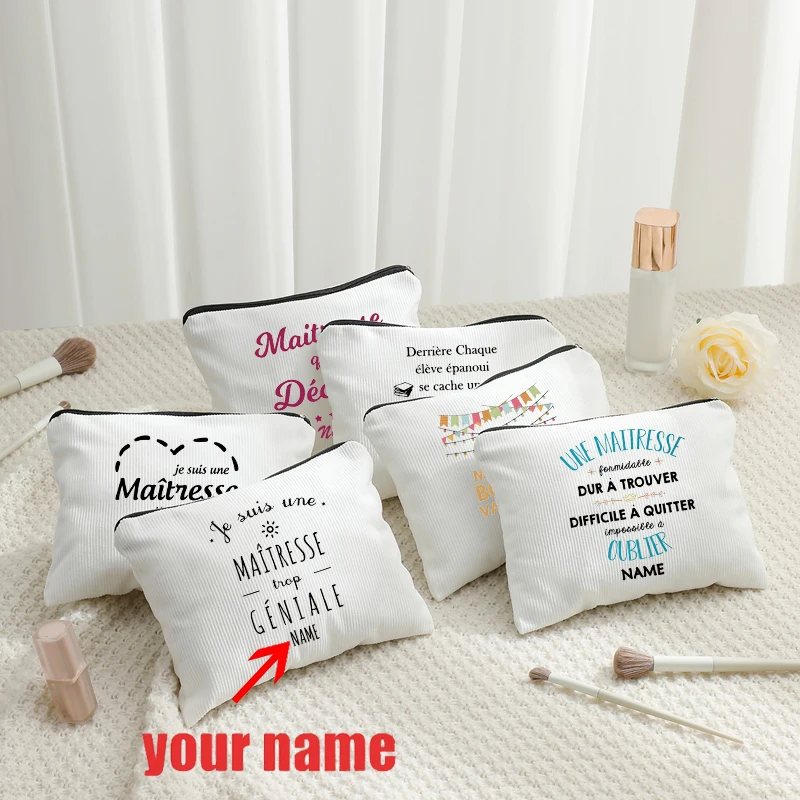 

Je Suis Une Maitresse D'enfer Custom Name Clutch Office Supplies Pencil Case Wallet Corduroy Toiletry Makeup Bag Organizer Gifts
