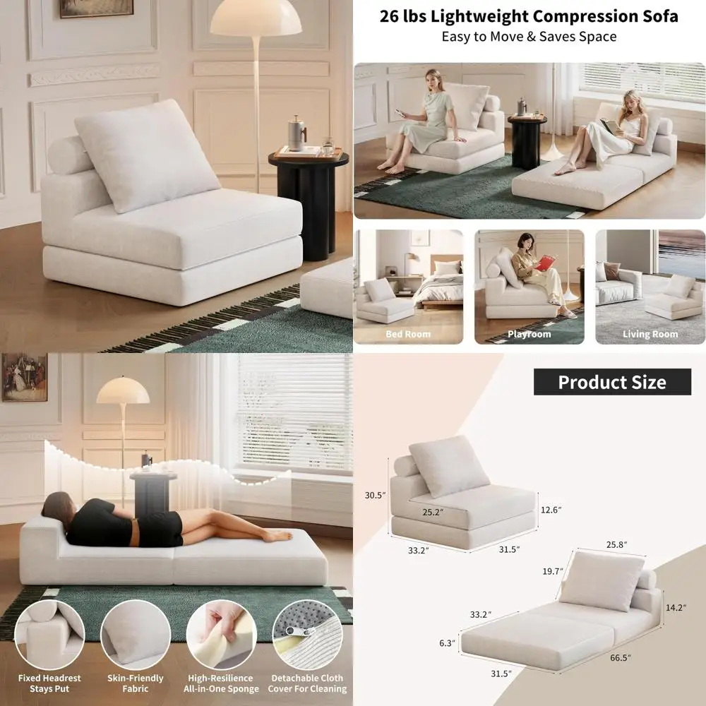 أريكة سرير قابلة للتحويل مع وسائد - أريكة أرضية واحدة مملوءة بالرغوة عالية الكثافة للمساحات الصغيرة