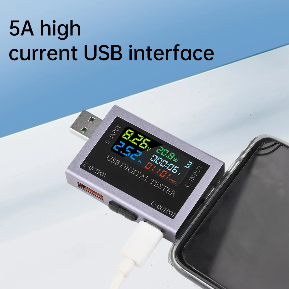 USB Typ-C Multifunktions-Digitalanzeige DC-Spannungs-Amperemeter Leistungsmesser DC 4,5~50V Voltmeter Amperemeter Ladegerät Kapazitätstester – Detail 16
