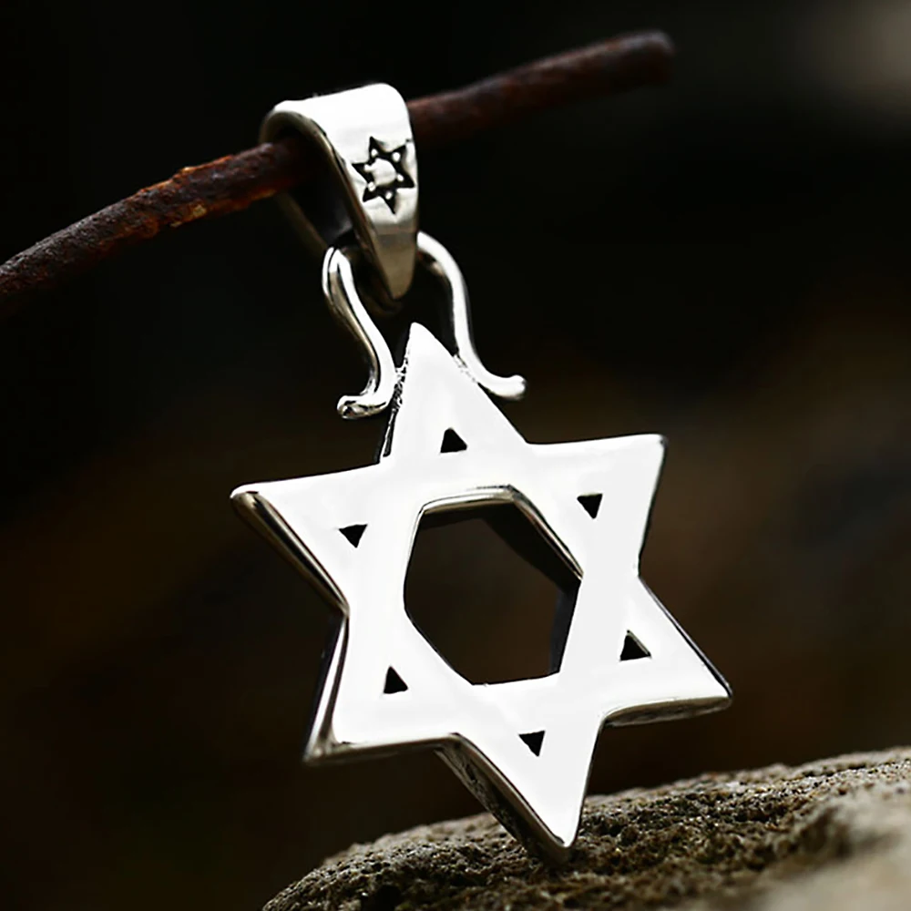 الموضة الكلاسيكية نجمة داود قلادة للرجال النساء 316L الفولاذ المقاوم للصدأ ستة نجمة مدببة قلادة المجوهرات الدينية بالجملة
