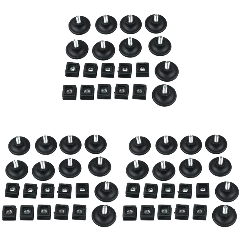 30 Sets 45Mm Base Dia Adjustable Leveling Foot 25Mmx25mm Square Tube Insert Kit