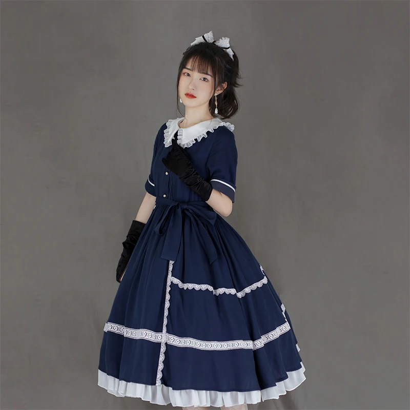 Robe lolita style collégien anglais, en dentelle, rétro, nœud papillon, victorienne, élégante, kawaii, gothique, jolie