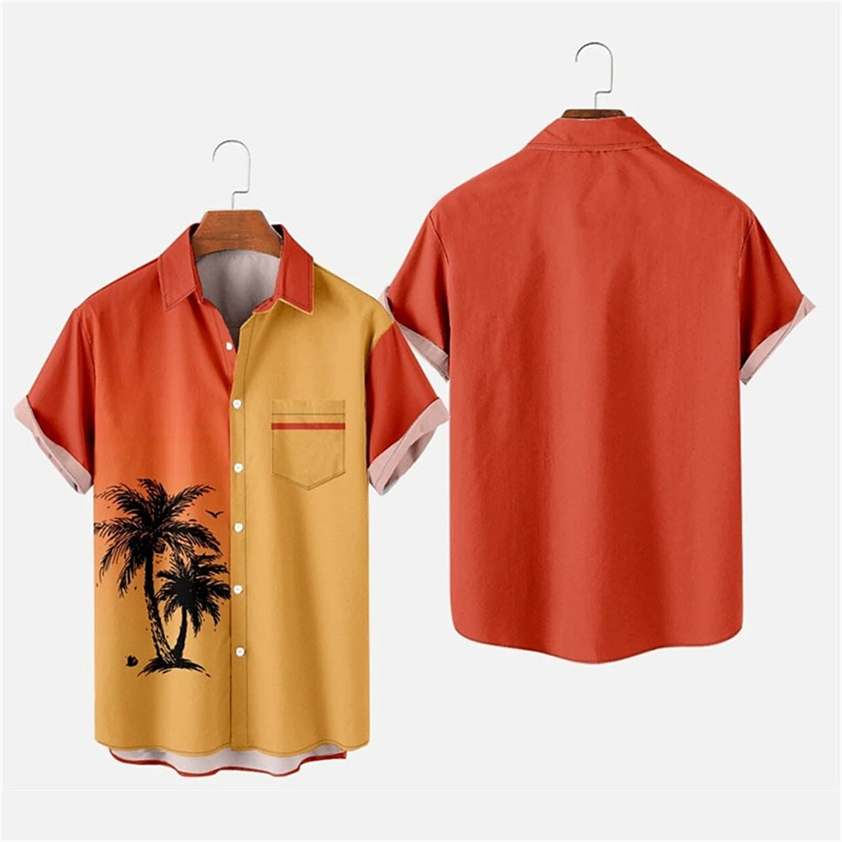 

2024 fashion new gradient coconut tree print men's shirt daily casual comfortable men's lapel short-sleeved top large size