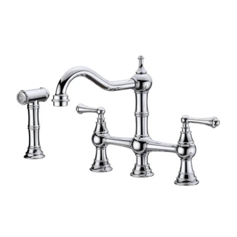 Modern Torneira Cozinha Luxury Bridge Dual Handles Kitchen Faucet With Pull-Out Side Spray In Popular Set Kitchen Faucet