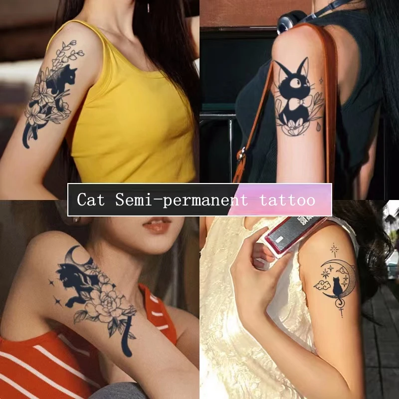 10pc/Set Cat Dog Herbal Juice Tattoo Stickers Semi Permanent  Arm Female Moon Flower Fake Tattoo Waterproof Durable Tatuajes Art