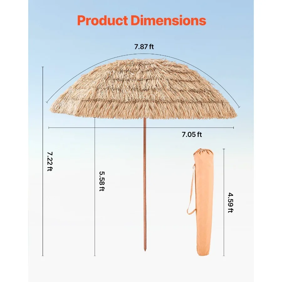 Tiki-Regenschirm, reittierter Terrassenschirm, 2,4 m, Pool-Terrassen-Strandschirm