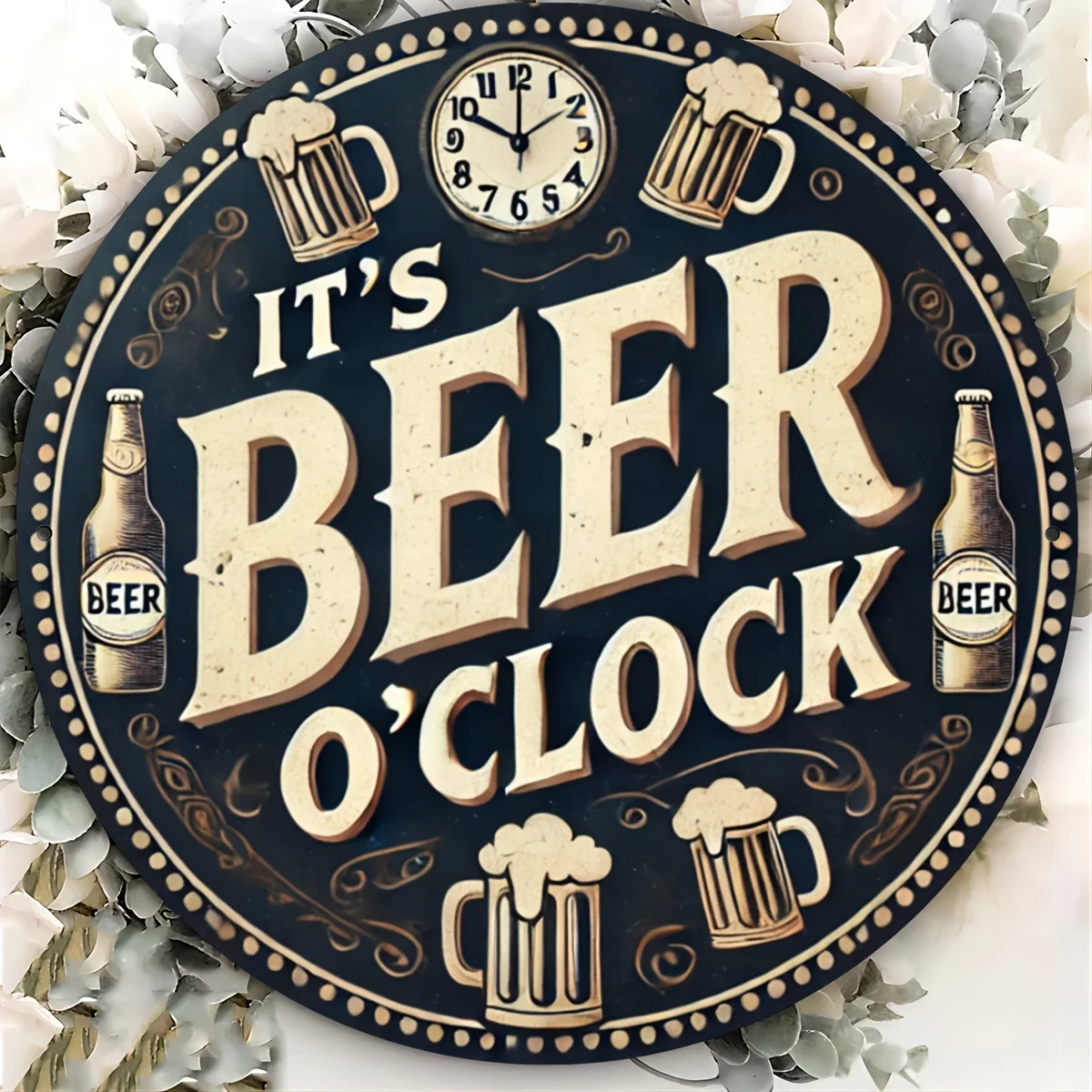 Vintage Beer O'Clock Aluminiumschild – Wanddekoration, multifunktionale Metallschild für Männerhöhle, Garage, Außenwandkunst, Home Bar Cl