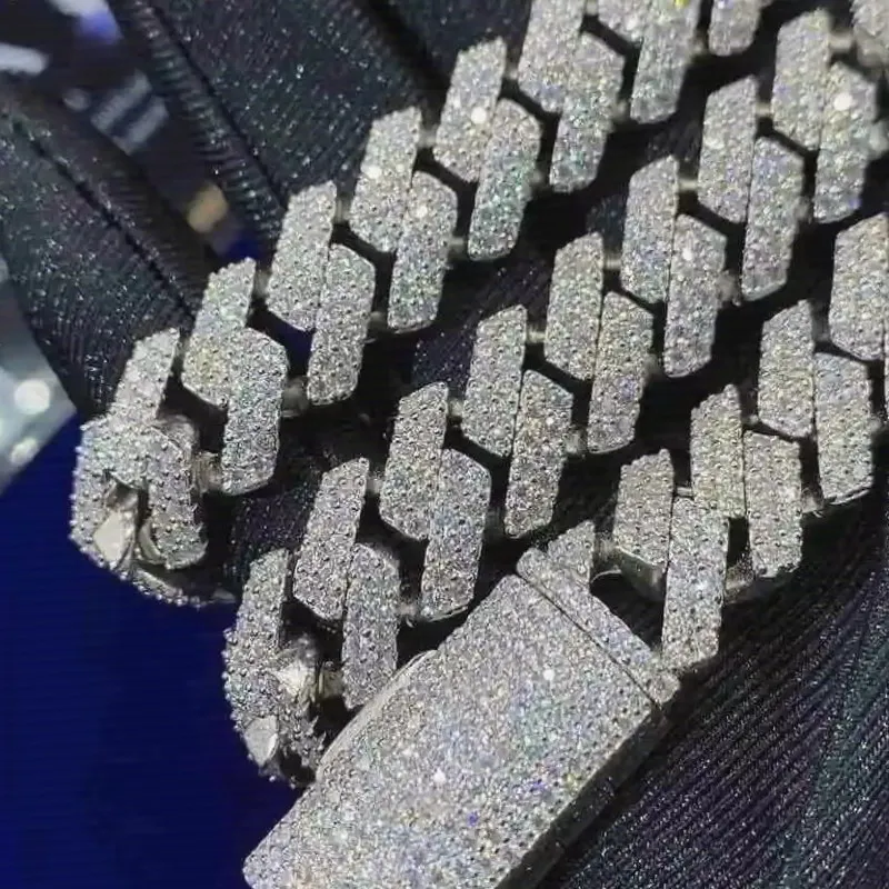 Hot Selling 13mm 925 Silver Moissanite Diamonds Cuban Chain Moissanite Cuban Link Pass Diamond Test Vvs Moissanite Chain.