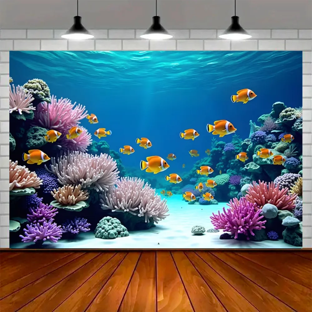 Marine Life Background Sea Turtles Whales Caves Coral Reefs Fish Underwater World Party Decoration Backdrop Aquarium Banner Prop - view 5