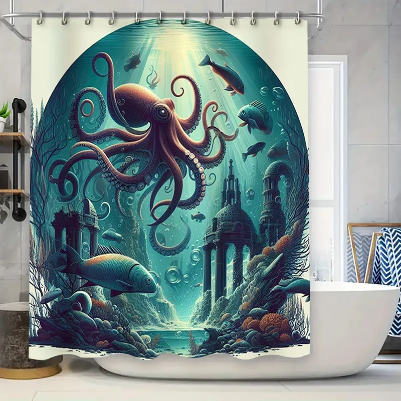 

Underwater World Shower Curtain Ocean Octopus Fish Mermaid Bath Decor Waterproof Fabric Modern Artistic Print for Home Bathroom