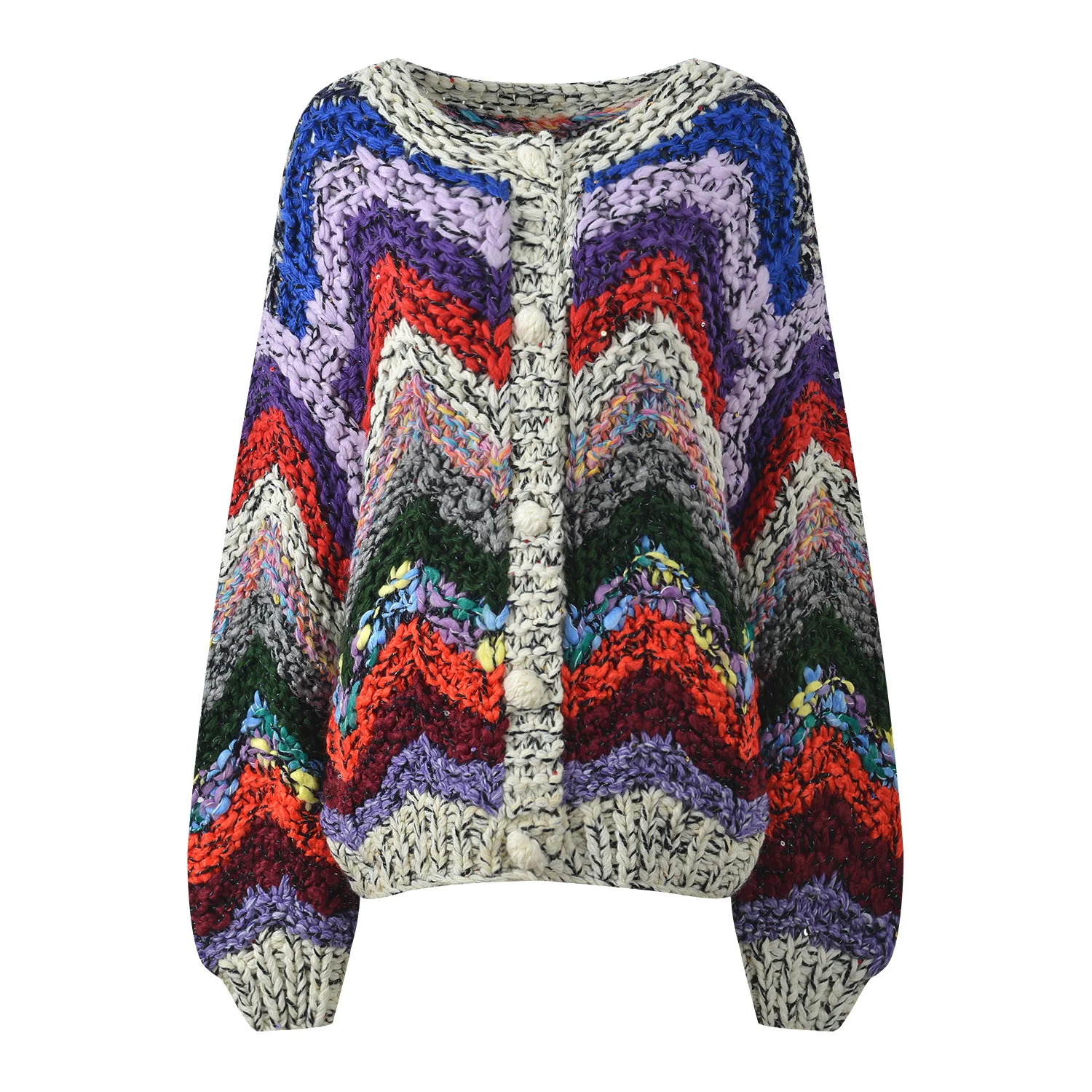 

Высококачественная версия, вязаный свободный круглый свитер в радужную полоску, женский длинный кардиган свека, удобное пальто на бретельках