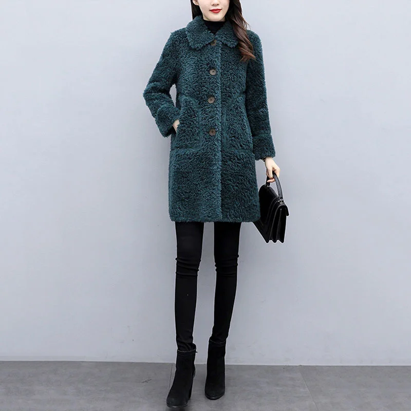 

Women's Coat Winter Lamb Fur Sheepskin Coat Female Genuine Granular Sheep Shearing Jacket Casual Warm Outerwear Oversize 4XL