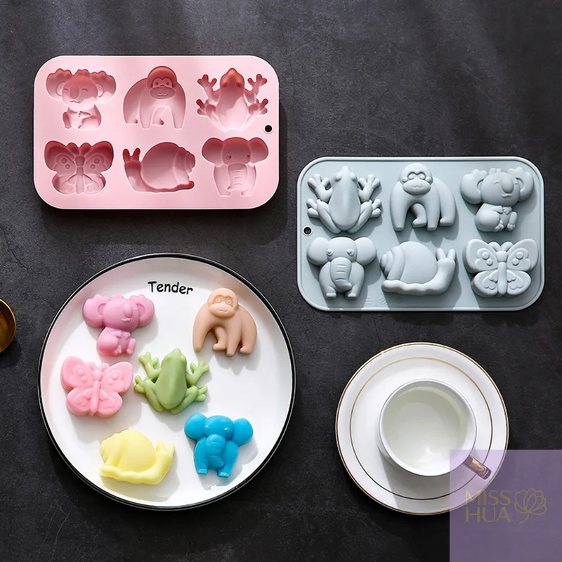 2025 HUA HUA molde de Chocolate elefante mono Rana molde de silicona para pastel de crayón de cubo de gelatina goma, molde de jabón para decoración de pasteles