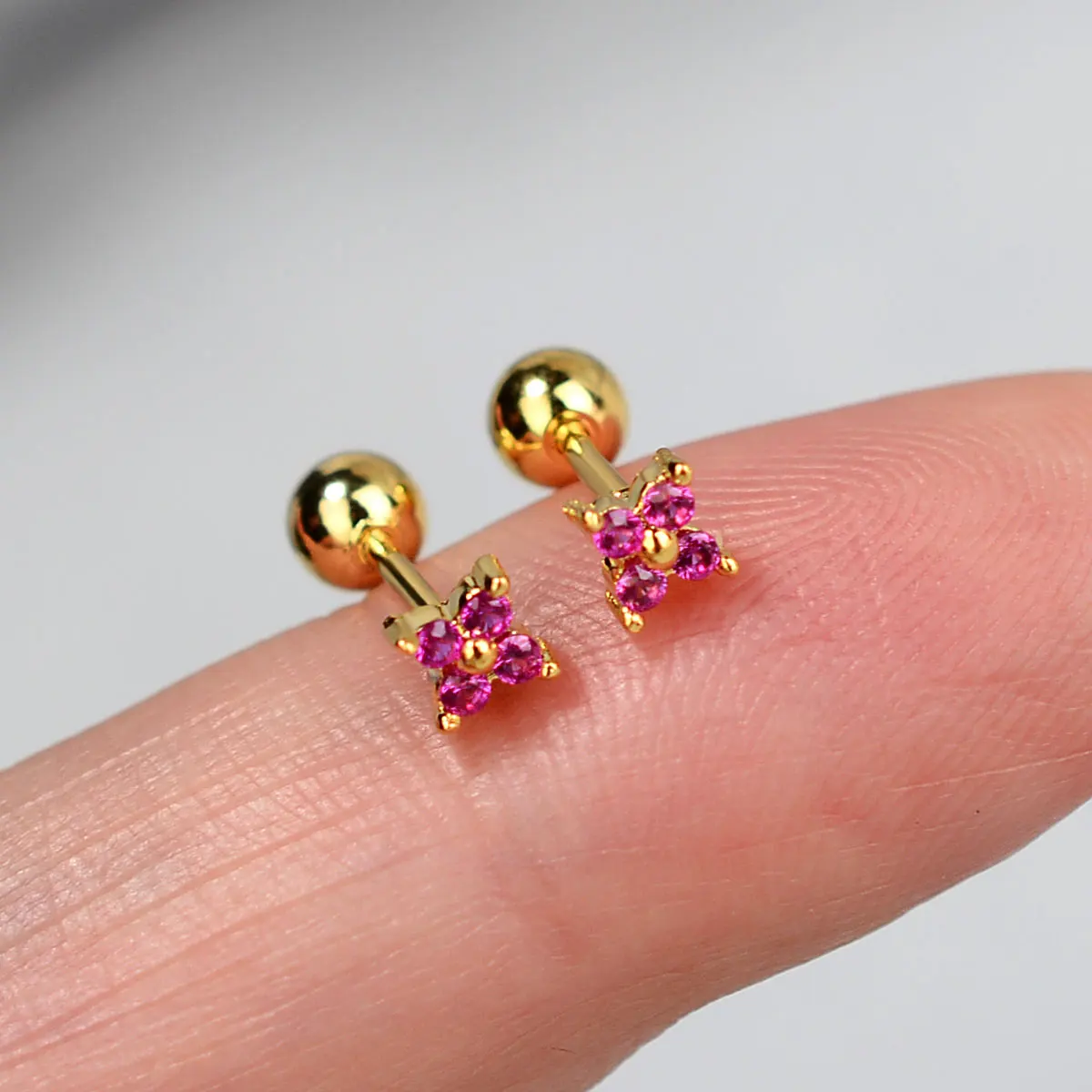 1PC 20G Crystal Flower Small Stud Earrings for Girl Sweet Cute Red Zircon Piercing Cartilage Ear Ring Women\'s Aesthetic Jewelry