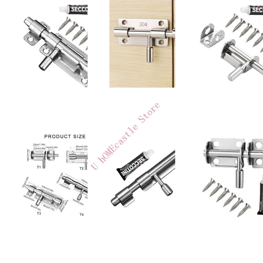 63HF Stainless Steel Door Lock Sliding Bolts Latches Hasp Bedroom Door Lock with Screws for Internal Door Enduring