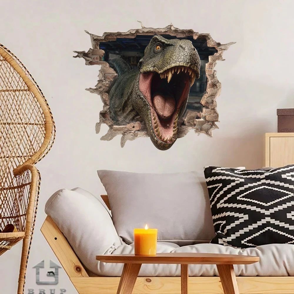 T-Rex Dinosaur Wall Decal 3D Breakthrough Dino Wall Sticker for Bedroom Playroom Home Wall Decor
