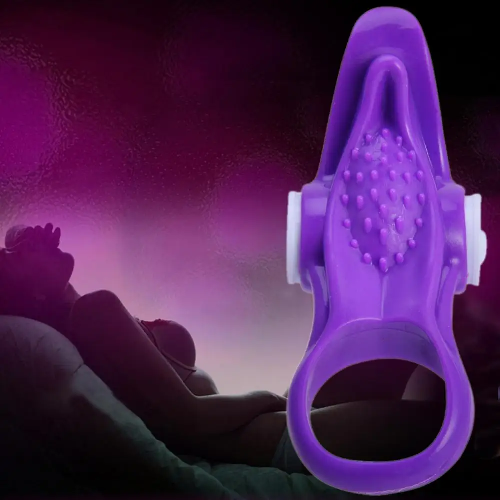 Tongue Silicone Ejaculation Delay Cock Lock Vibration Penis Ring Men Sex Toy