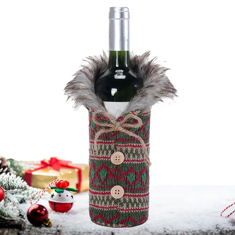 Christmas Wine Bottle Cover Holiday Wine Bottle Clothes Bag Christmas Wine Bottle Cover With Bowknot And Plush Collar Holiday