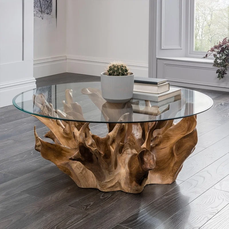 Antique living room design custom teak solid wood furniture teak root coffee table set