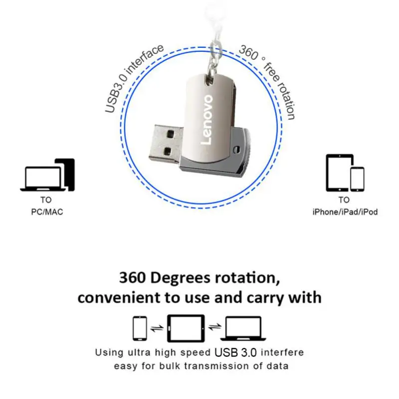 Lenovo-Memoria USB 3,0 portátil, Pendrive de Metal de transferencia de alta velocidad, 16TB, 8TB, 4TB