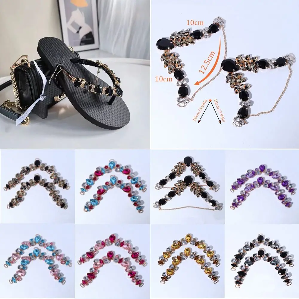 2pcs Removable Herringbone Slipper Chain Acrylic Crystal Sandal Beach Slider Decorate Chain Simple Shoe Buckles for Ladies