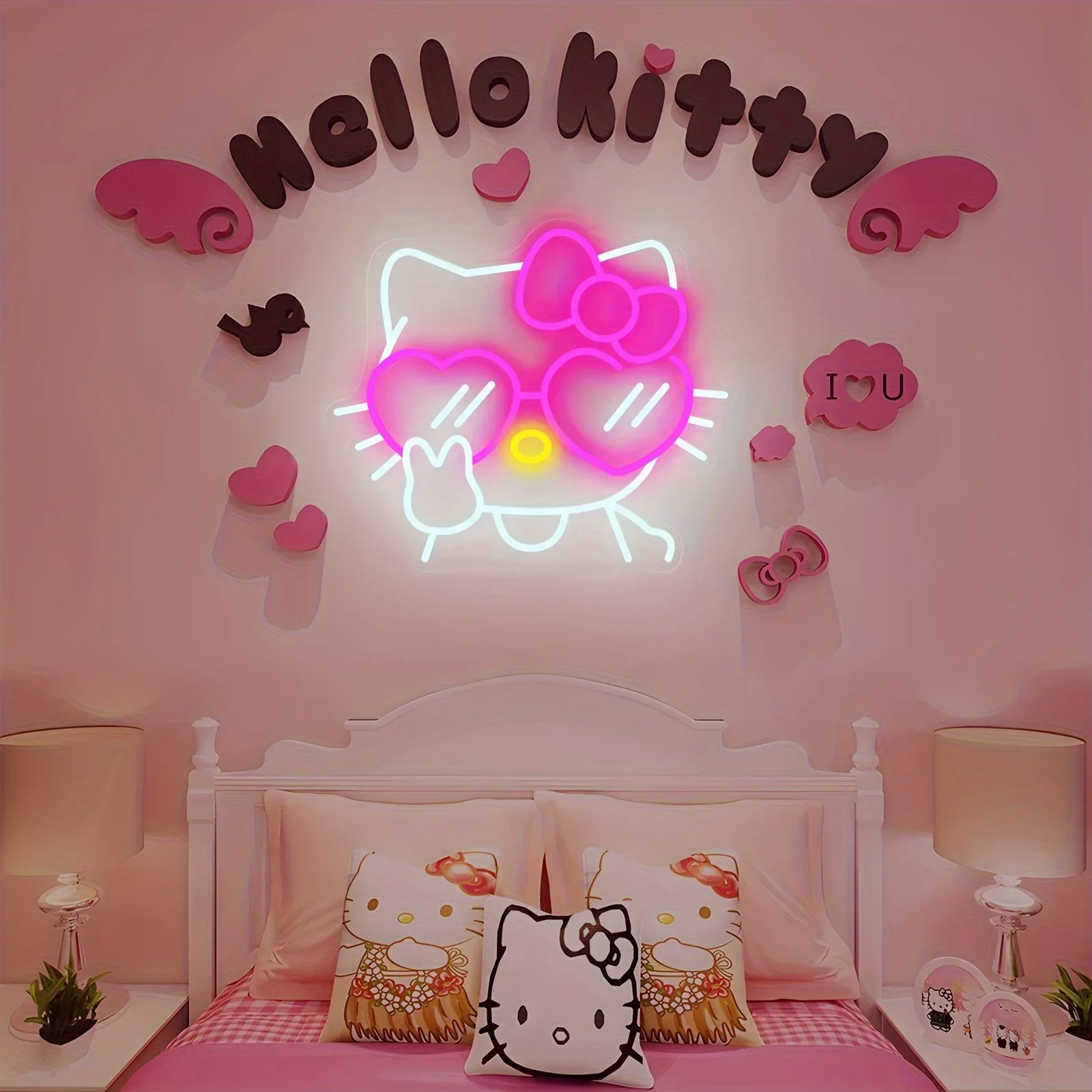 

Неоновая вывеска Sanrio Hello Kitty: милый светильник для создания атмосферы, USB, с регулировкой яркости, для праздничного декора дома, спальни, подарок на день рождения