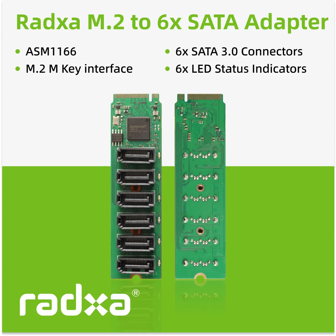 VivaChip TechRadxa M.2 to 6x SATA Adapter, M.2 M Key Interface, 6x SATA 3.0 Ports
