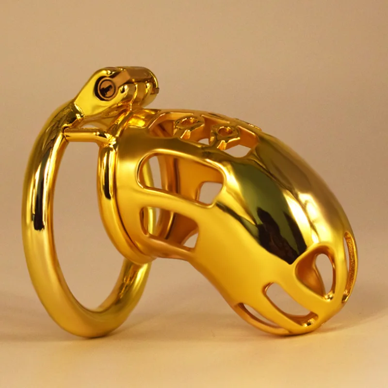 NUUN Gold-plated Plum Cock Cage Curved Penis Ring Metal Chastity Device Invisible Copper Lock Cylinder Ergonomic Penis Ring