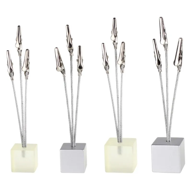 

3 clips Cube base wire memo holder paper Note clip - Silver transparency