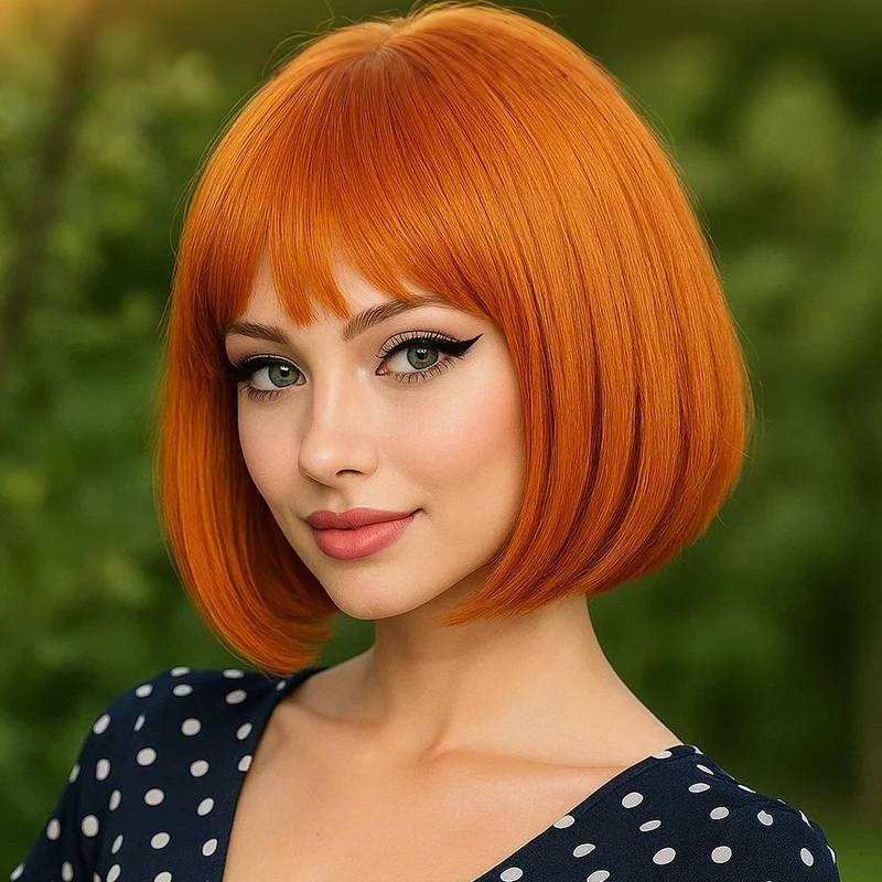 

12-дюймовый оранжевый парик с челкой Бобо из высокотемпературного синтетического шелка, термостойкий и удобный в ношении для всех женщин