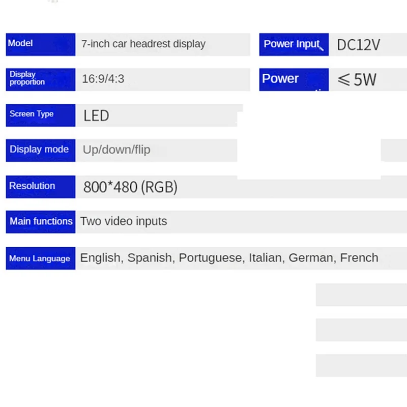 

A040-Car Headrest Monitor Universal 7 Inch TFT LED Screen Pillow AV Input Car Headrest Rear Video AV Display
