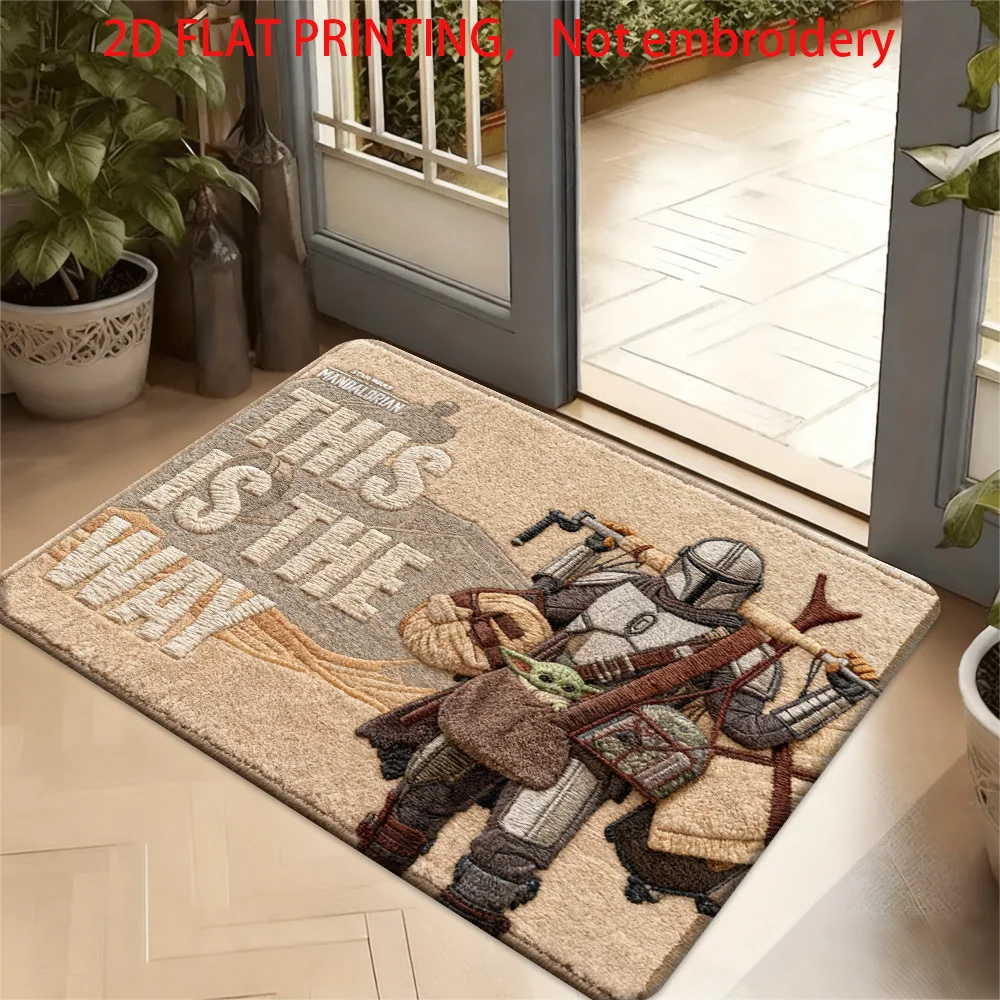 1pc Polyester 2D Flat Printing Star Wars Doormats The Mandalorian Soft Flannel welcome Rug, Ultra-Cozy Floor Mat for Bedroom L