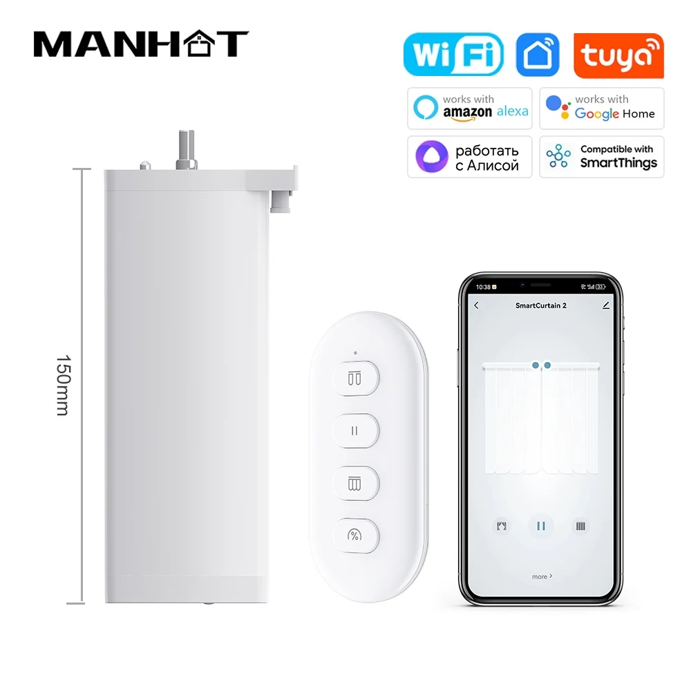 

Manhot Tuya WIFI умный электрический мотор для штор 15 см интеллектуальный двигатель затвора поддержка Alexa Google home Assistant голосовое управление