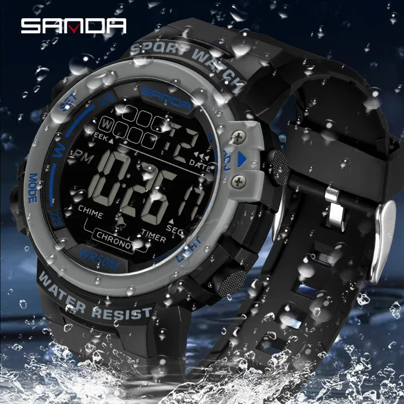 

SANDA 2140 New Fashion Outdoor Sport Men Multifunction Watches Alarm Clock Chrono 5Bar Waterproof Digital Watch reloj hombre