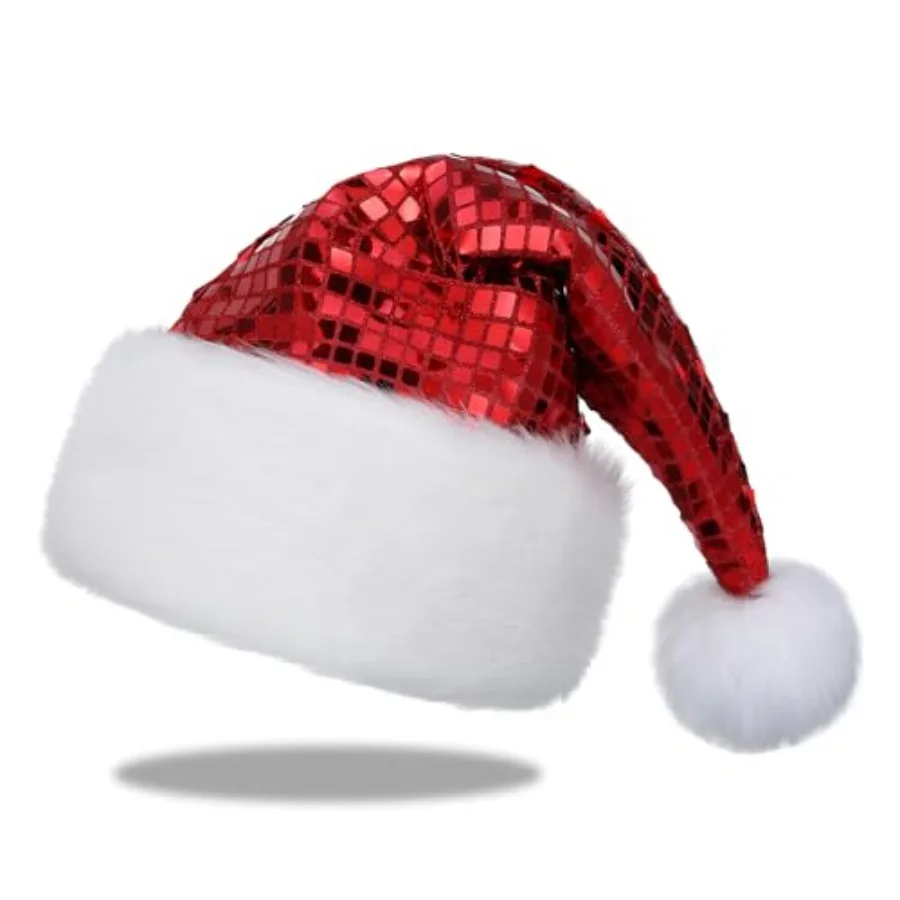 

Sequin Santa Hat for Adults Christmas, Sparkly New Year Party Hat with Glitter, Holiday Headwear Costume Accessories