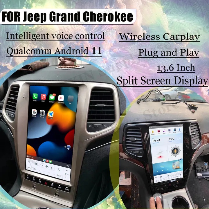Qualcomm CAR Radio Android 13 For Jeep Grand Cherokee 2010 2011 2012 2013 2014 2015 2016 2017 2018 2019 GPS Player Audio Unit