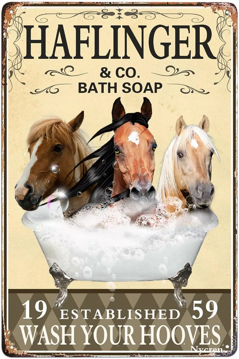 Funny Metal Sign Haflinger Horse Bath Soap and Bathtub Wash Your Hooves Retro Decor Home Bathroom Bar Farmhouse Ranch Zoo Club C