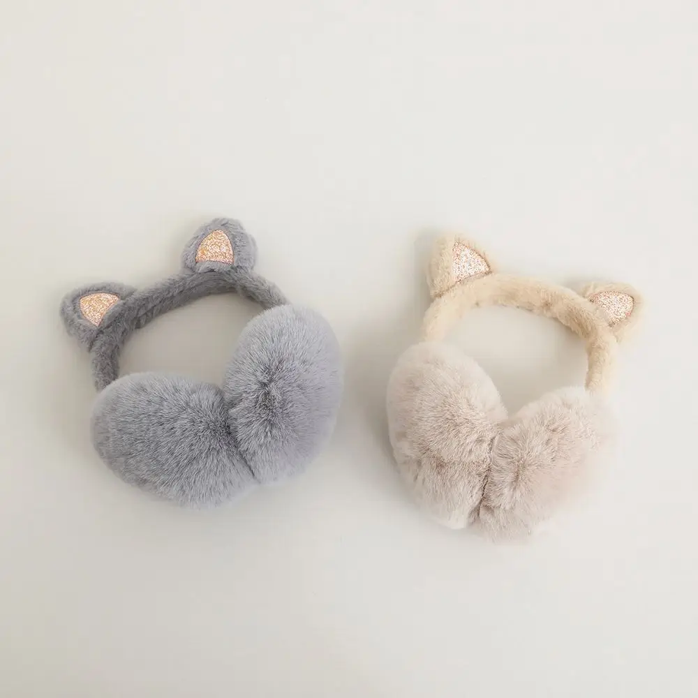 Earmuff tebal wanita, pelindung telinga anak-anak telinga kucing warna Solid, lembut lucu hangat